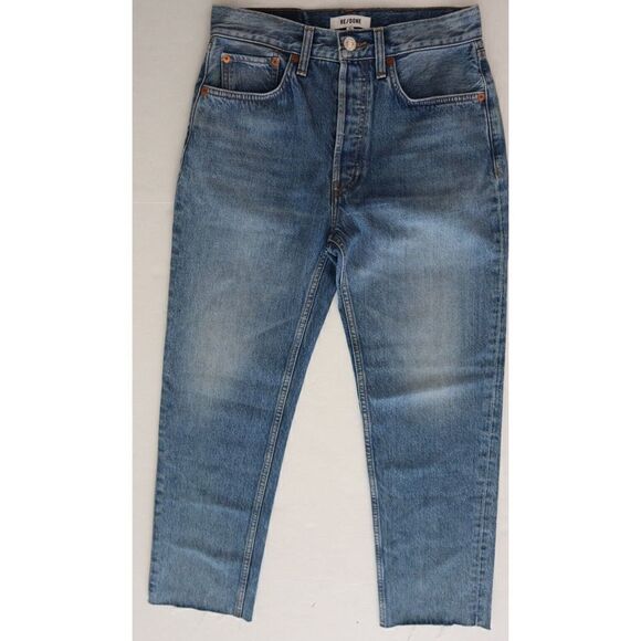 Re/Done Denim - Re/Done Women's Sz 26 Blue Stove Pipe Crop Button Fly Raw Hem Denim Jeans $265